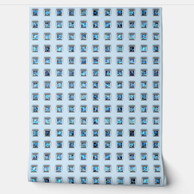 Blau Edelstein Quadrat Silber Ornamente Custom Col Tapete (Abrollen)