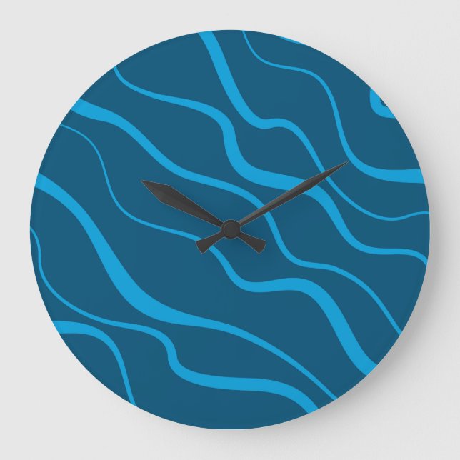 Blau, einfach, modern, coole Wellenabstraktion Große Wanduhr (Vorderseite)