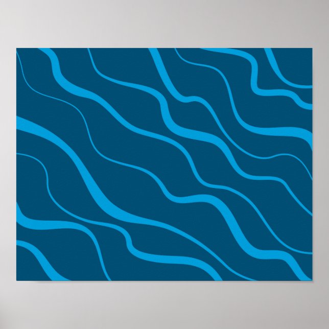 Blau, einfach, modern, coole Wellenabstraktion Poster (Vorne)