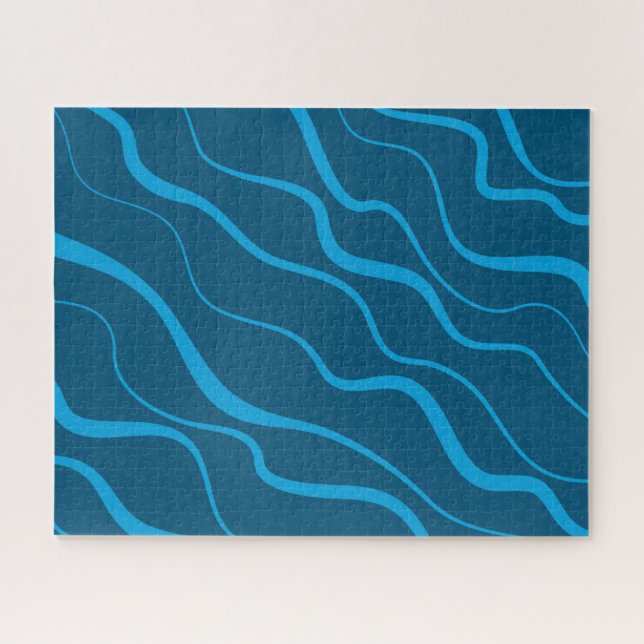 Blau, einfach, modern, coole Wellenabstraktion Puzzle (Horizontal)