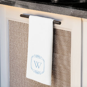Blau Einfache Monogramm klassischer Rahmen Geschirrtuch