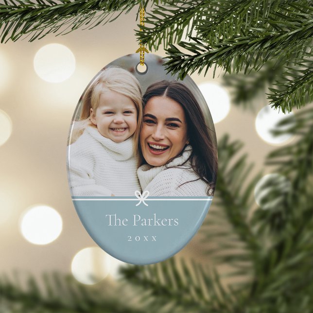 Blau | Einfaches Minimal Bow-Foto Keramik Ornament (Von Creator hochgeladen)