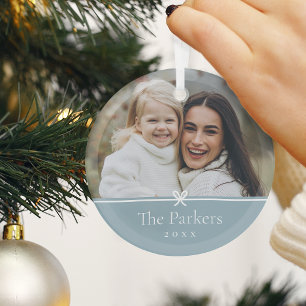 Blau   Einfaches Minimal Bow-Foto Ornament Aus Glas