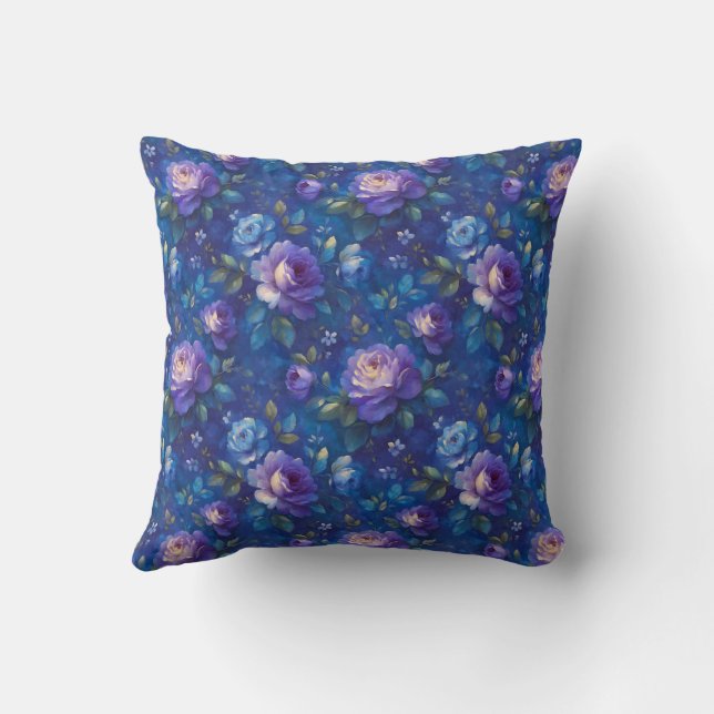 Blau Elegant Vintag Botanischer Chic Kissen (Rückseite)