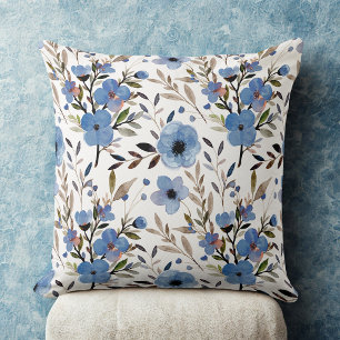 Blau Elegante Vintage Wildblumen Blumenmuster Kissen