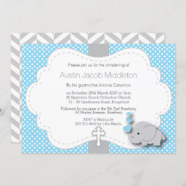 Blau - Elephant 🐘 Baby Foto - Christening Einladung