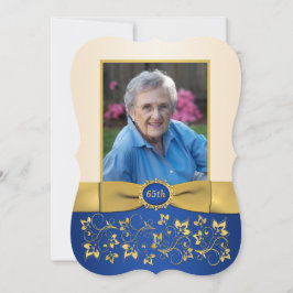 Blau, Elfenbein, Gold 65. Foto Geburtstagsfeier Ei Einladung