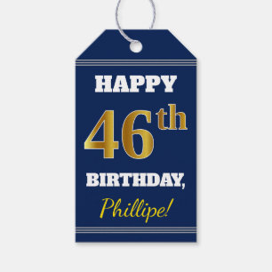 Blau, Falsches Gold 46. Geburtstag + Benutzerdefin Geschenkanhänger