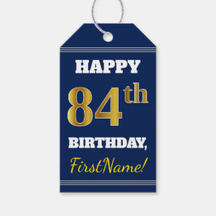 Blau, Falsches Gold 84. Geburtstag + Benutzerdefin Geschenkanhänger