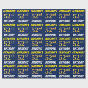 Blau, Falsches/Imitiertes Gold, "52. GEBURTSTAG" Geschenkpapier