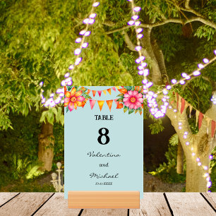 Blau farbenfrohe Blume Fiesta Mexican Wedding Tischnummer