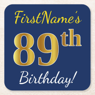 Blau, Faux Gold 89. Geburtstag + Benutzerdefiniert Rechteckiger Pappuntersetzer