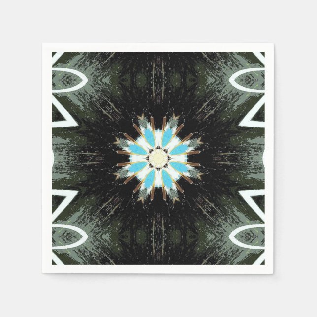 Blau Federn Sternburst geometrisch Serviette (Vorderseite)