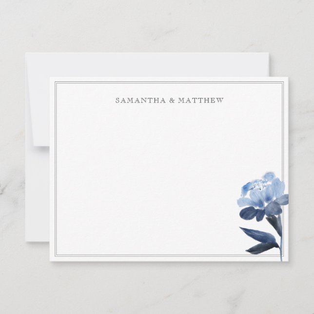 Blau Floral Wasserfarbe Zwei Grenzen Paar Mitteilungskarte (Vorderseite)