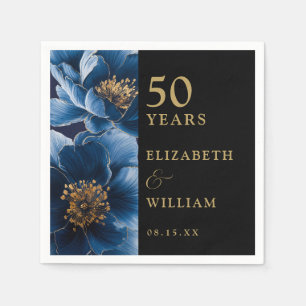 Blau florale Schwarz und Gold Moderne 50 Jahre alt Serviette