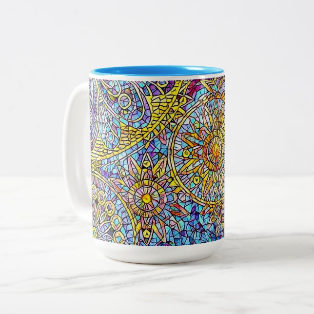 Blau & Gelb 15 oz Zwei-Tonen-Tasse Zweifarbige Tasse (Vorderseite Links)