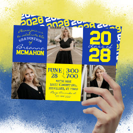 Blau & Gelb 3 Foto Abschluss Einladung