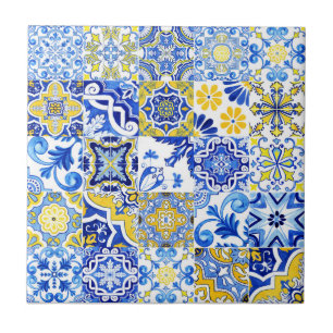 Blau & Gelb Azulejo Portugiesische Majolika-Mosaik Fliese
