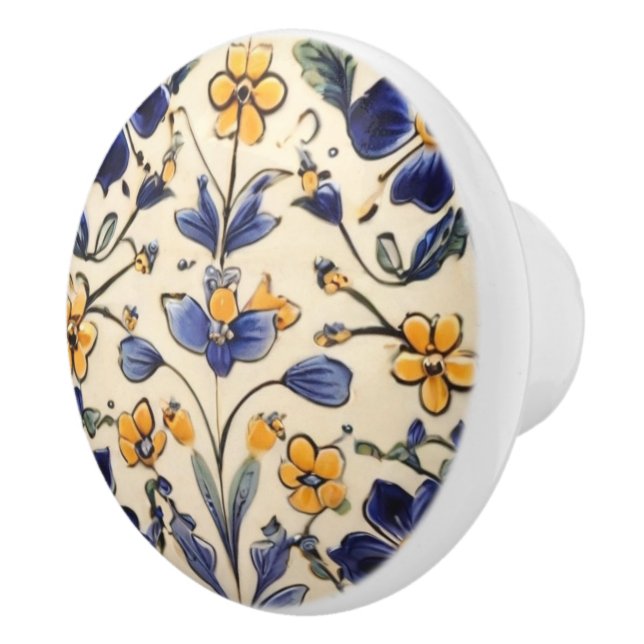Blau-Gelb-Blume Keramikknauf (Rechts)