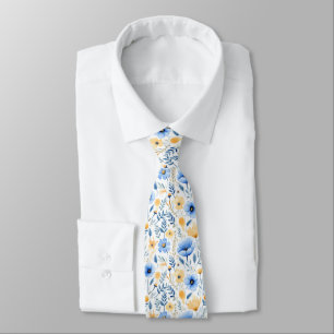 Blau Gelb Boho Floral Herren Hochzeit Krawatte