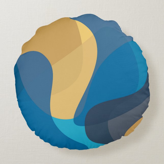 Blau, gelb, cool, trendige städtische Darstellung Rundes Kissen (Rückseite)