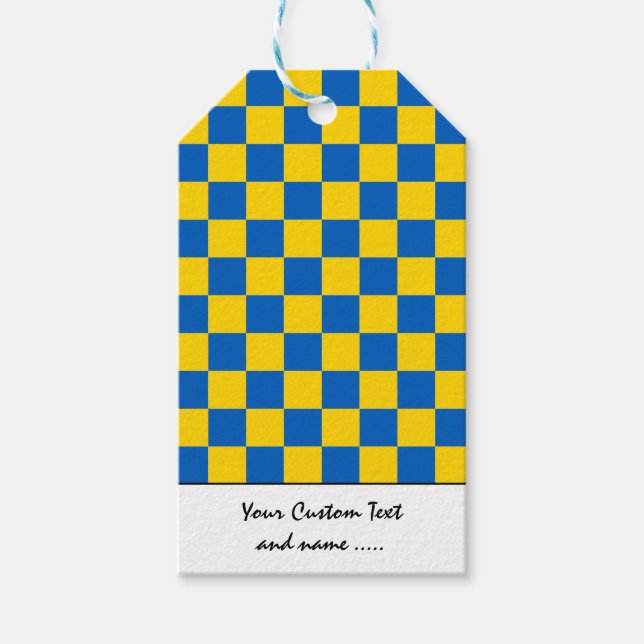 Blau/Gelb-Farbquadrat/Muster Geschenkanhänger (Vorderseite)