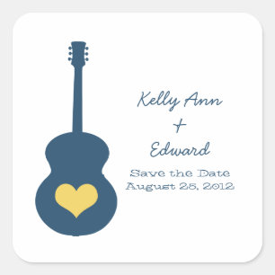 Blau/Gelb-Gitarrenherz Save the Date Stickers