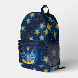 Blau & Gelb Gold Glitter Football Fan Sport Team Bedruckter Rucksack
