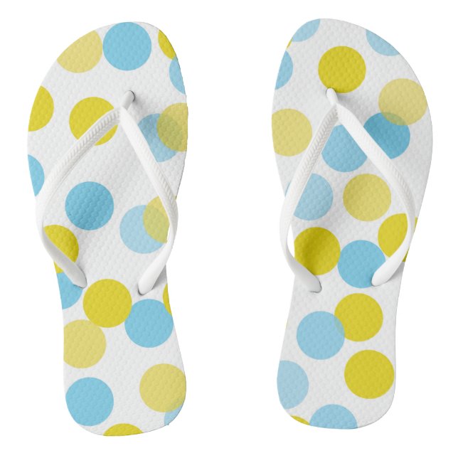 Blau & Gelb großes Bokeh Confetti Dots Muster Flip Flops (Fußbett)