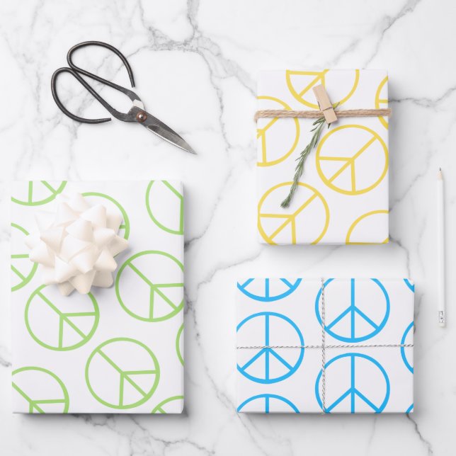 Blau Gelb Grün Friedenszeichen Geschenkverpackung  Geschenkpapier Set (Vorderseite)