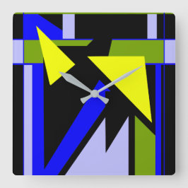 Blau, gelb, grün geometrische Formen Quadratische Wanduhr