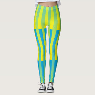 Blau Gelb Grün Gestreiftes Muster Leggings