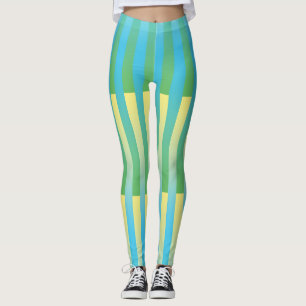 Blau Gelb Grün Gestreiftes Muster Leggings