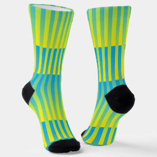 Blau Gelb Grün Gestreiftes Muster Socken