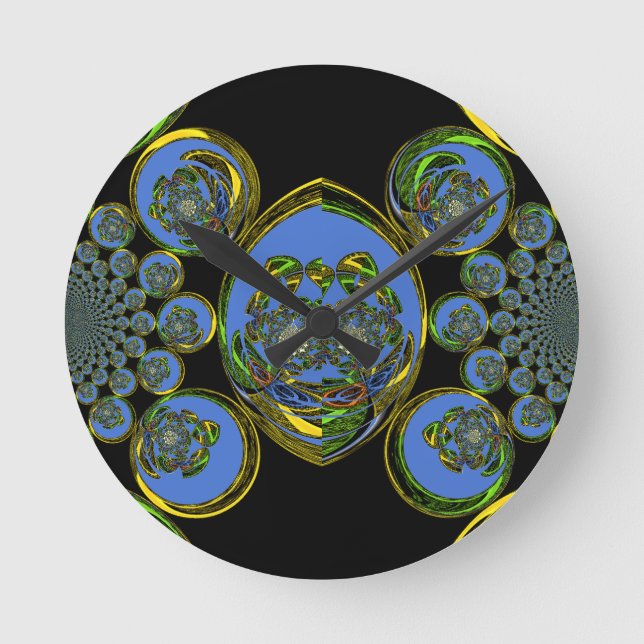 Blau-Gelb-Kaleidoskop Kunstdrucke Runde Wanduhr (Vorderseite)
