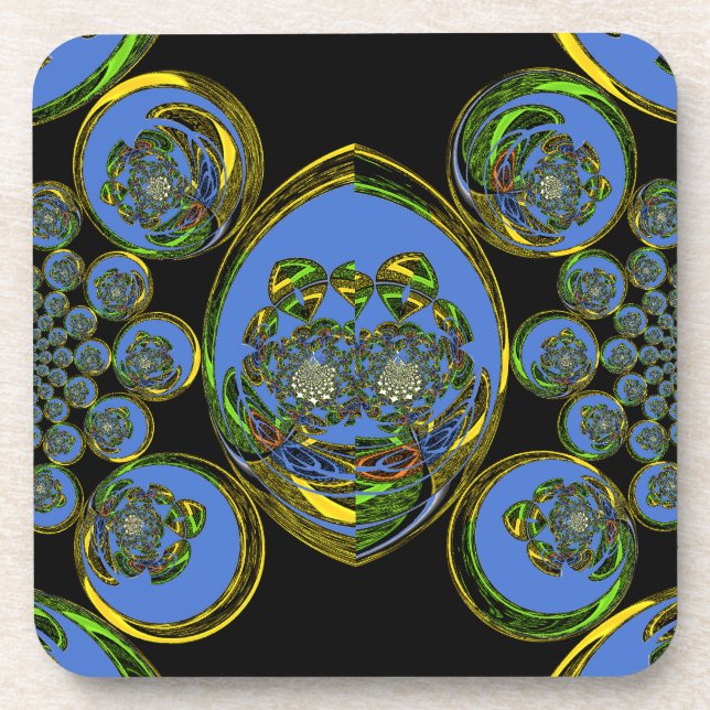 Blau-Gelb-Kaleidoskop Kunstdrucke Untersetzer (Vorderseite)