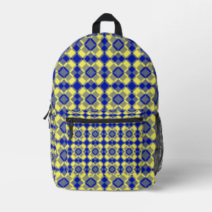 Blau Gelb Karo Argyle-Muster Bedruckter Rucksack