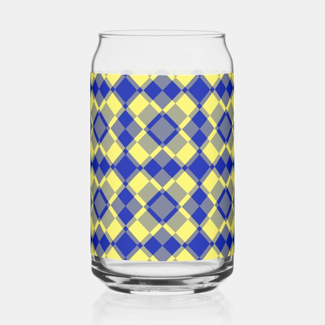 Blau Gelb Karo Argyle-Muster Dosenglas (Vorderseite)