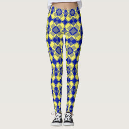 Blau Gelb Karo Argyle-Muster Leggings