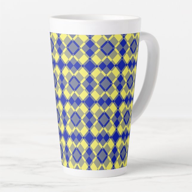 Blau Gelb Karo Argyle-Muster Milchtasse (Rechte Ecke)