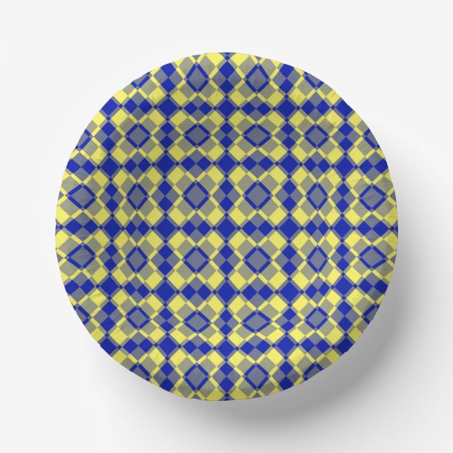 Blau Gelb Karo Argyle-Muster Pappteller (Vorderseite)