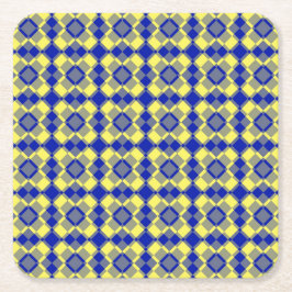 Blau Gelb Karo Argyle-Muster Rechteckiger Pappuntersetzer