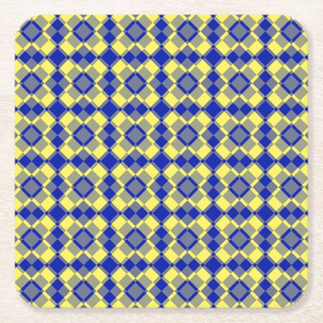 Blau Gelb Karo Argyle-Muster Rechteckiger Pappuntersetzer (Vorderseite)