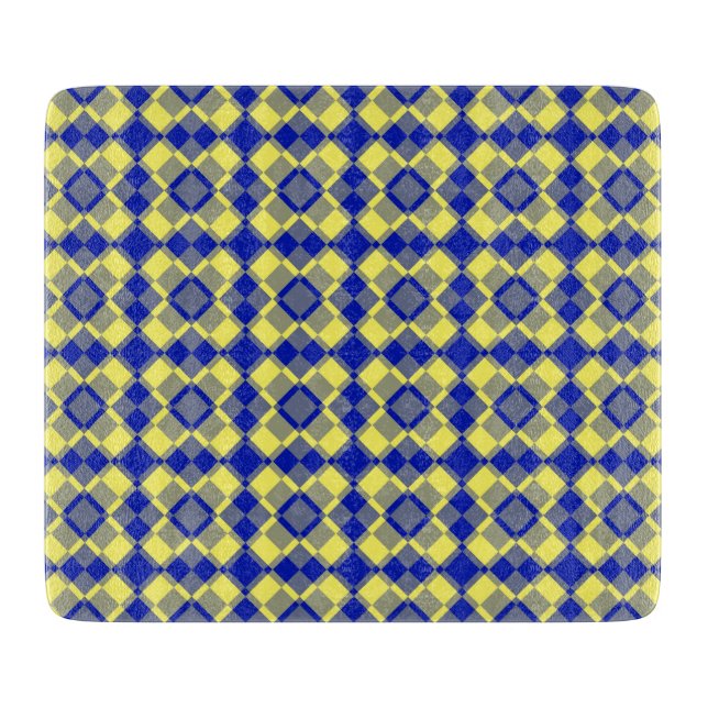 Blau Gelb Karo Argyle Muster Schneidebrett (Vorderseite)