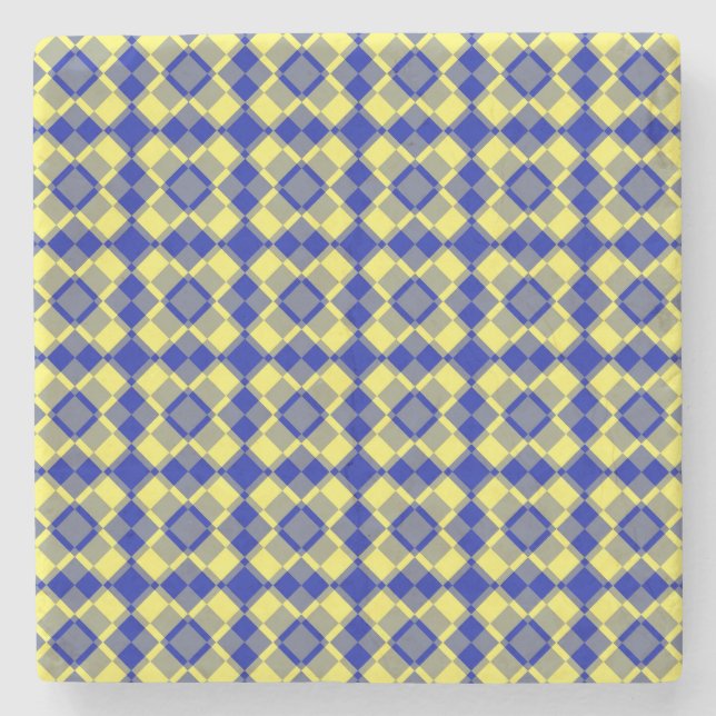 Blau Gelb Karo Argyle-Muster Steinuntersetzer (Vorderseite)