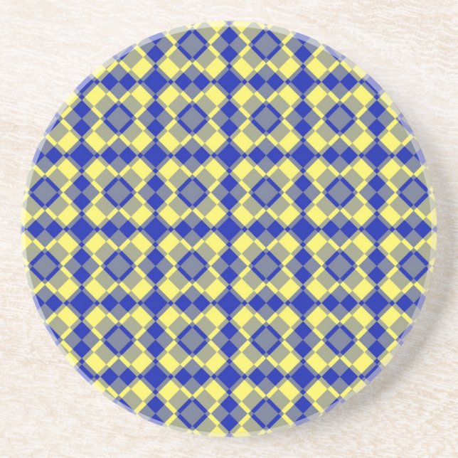 Blau Gelb Karo Argyles Muster Getränkeuntersetzer (Vorne)