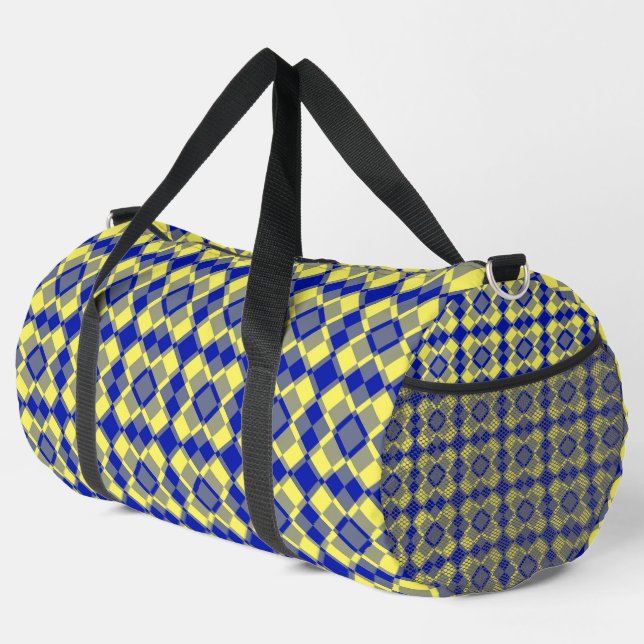 Blau Gelb Karo Argyles Muster Groß Duffle Bag (Rechte Ecke)