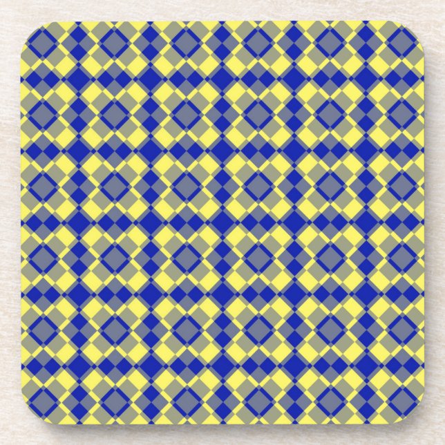 Blau Gelb Karo Argyrmuster Getränkeuntersetzer (Vorderseite)