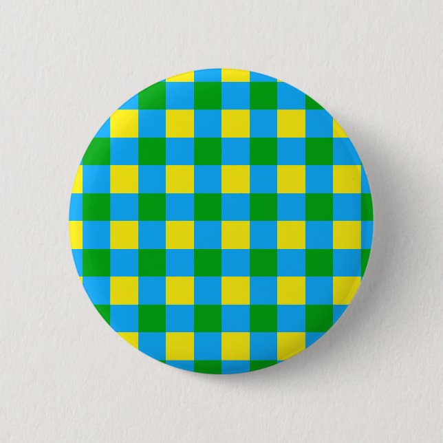 Blau-Gelb-Karo Kariertes Muster Button (Vorderseite)