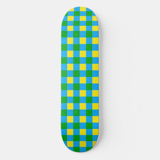 Blau-Gelb-Karo Kariertes Muster Skateboard (Vorderseite)
